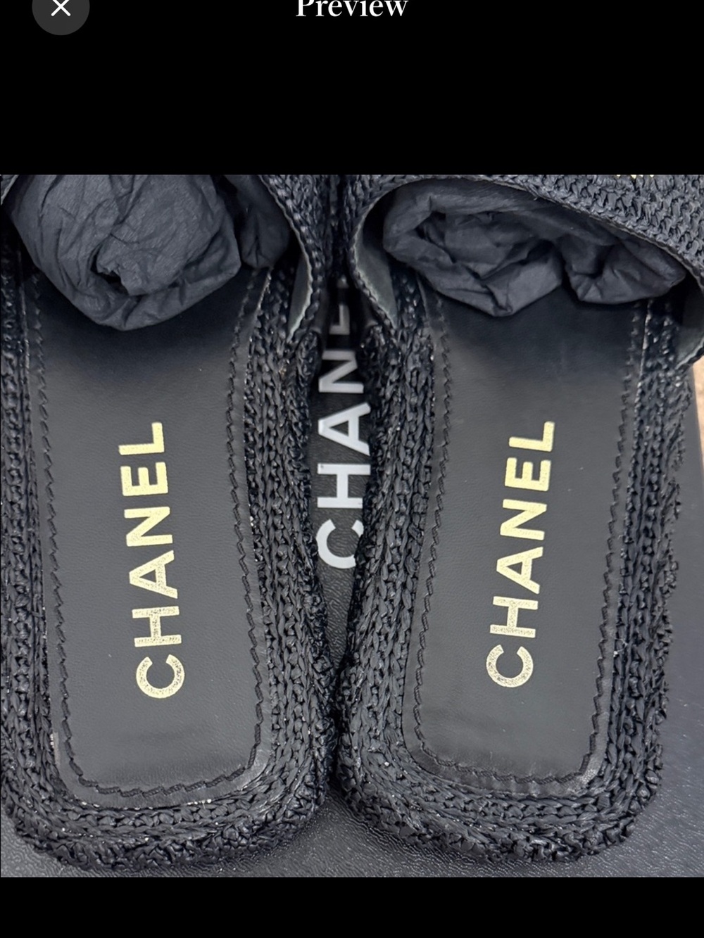 CHANEL Raffia CC Slide Sandals – Black & Gold Logo – Size 37 - Picture 7 of 9